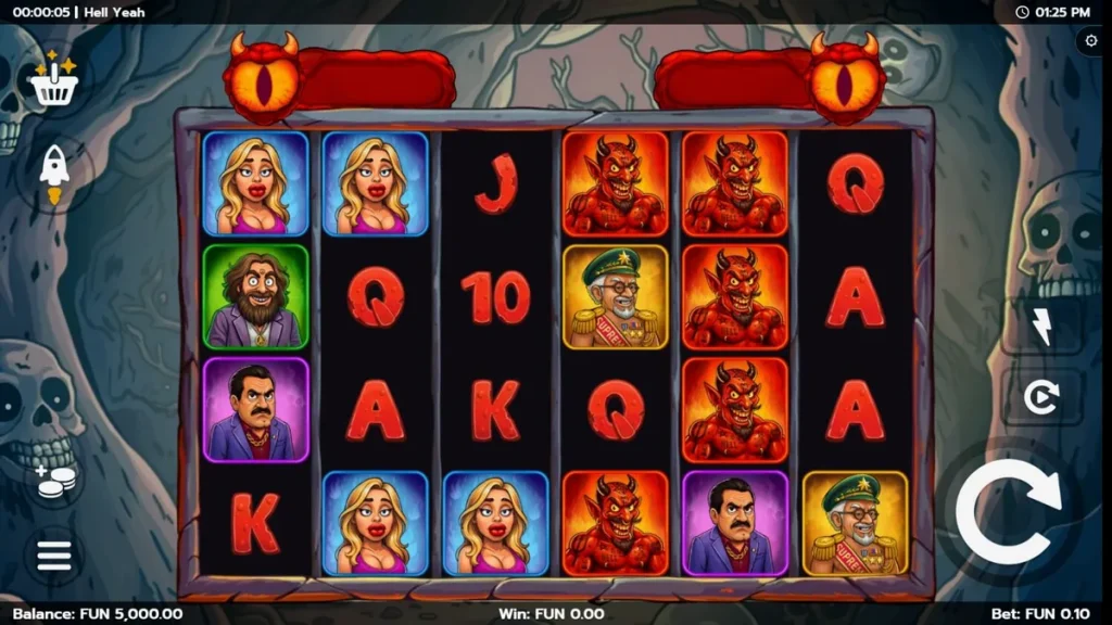 Tampilan visual slot Hell Yeah dengan karakter kartun iblis dan elemen dunia bawah