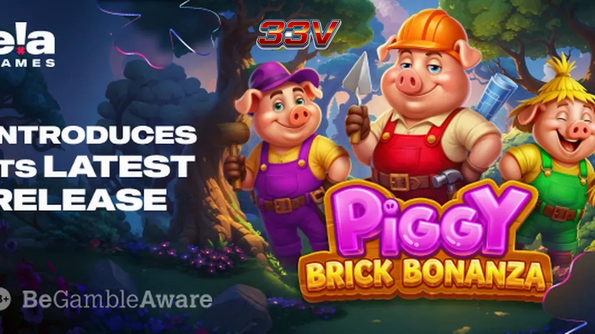 Tampilan visual slot Piggy Brick Bonanza dengan tema pembangunan rumah babi