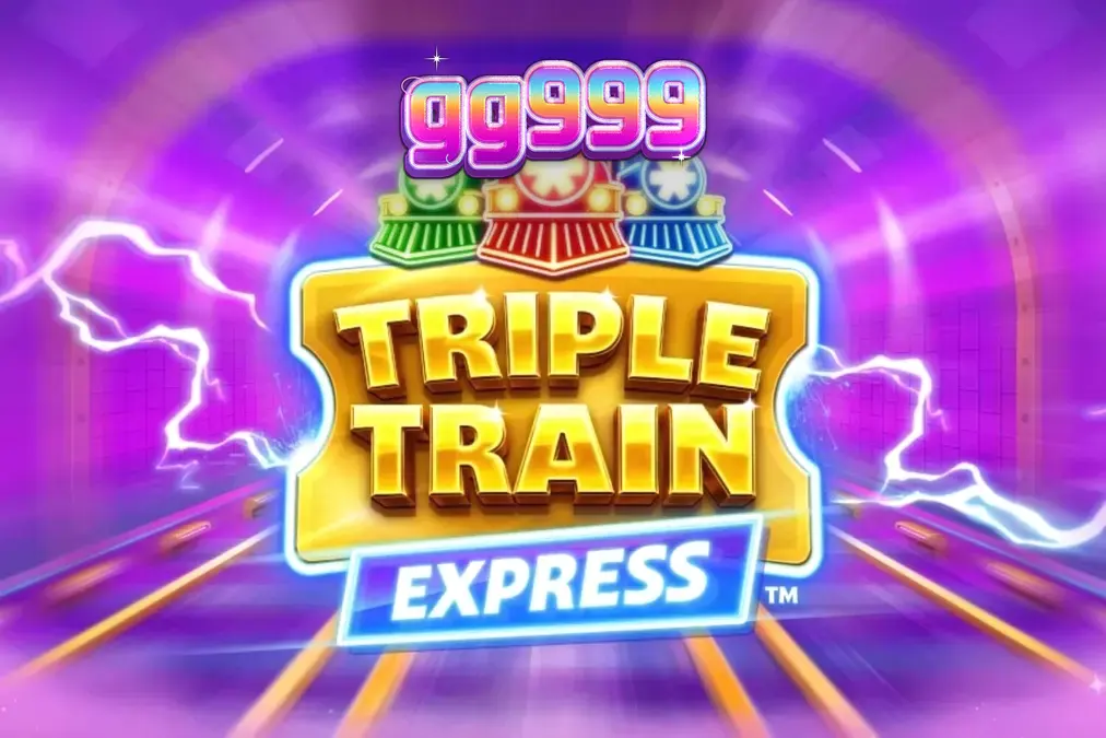 Tampilan visual futuristik dari slot Triple Train Express dengan nuansa neon